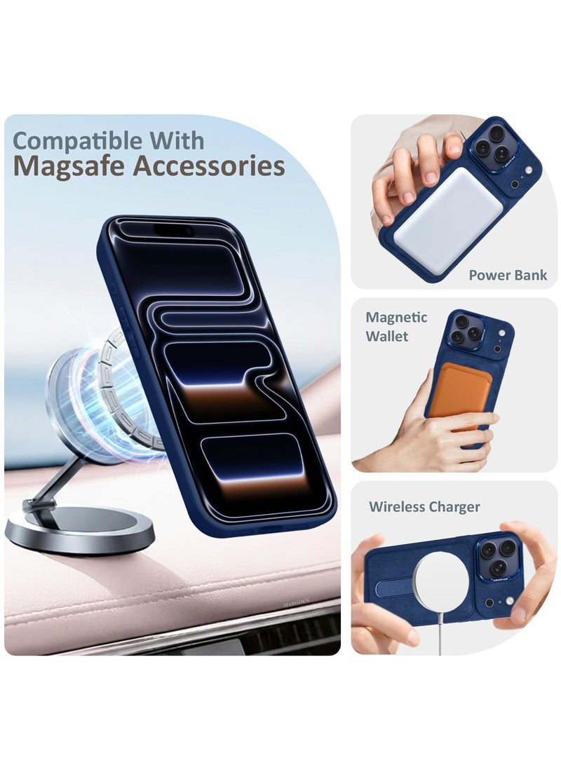 MAXORA 2 Pack Alcantara Soft Case for iPhone 17 Pro Max Case 6.9'' Compatible with Magsafe, One Case One 3D Screen Protector, Leather Protective Cover with Kickstand 360 Rotation - Deep blue - Image 5