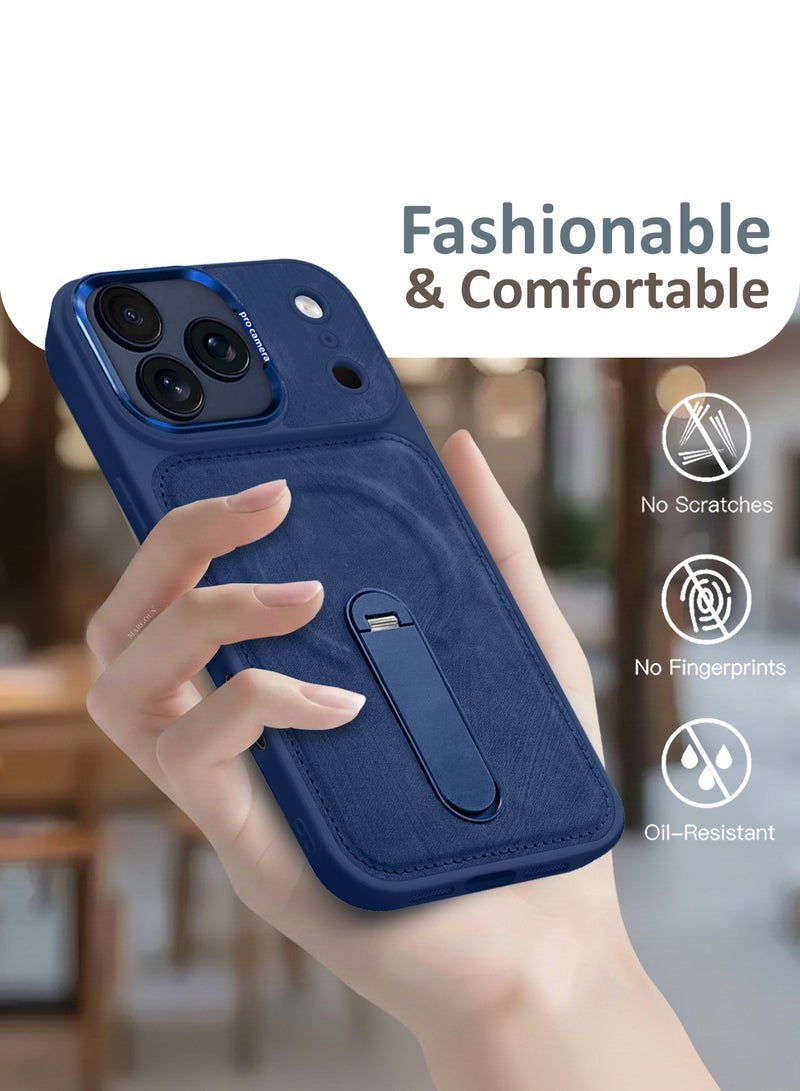 MAXORA 2 Pack Alcantara Soft Case for iPhone 17 Pro Max Case 6.9'' Compatible with Magsafe, One Case One 3D Screen Protector, Leather Protective Cover with Kickstand 360 Rotation - Deep blue - Image 4