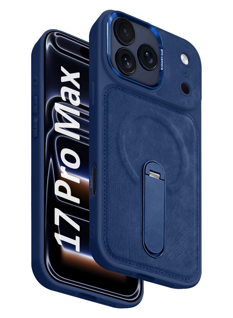 MAXORA 2 Pack Alcantara Soft Case for iPhone 17 Pro Max Case 6.9'' Compatible with Magsafe, One Case One 3D Screen Protector, Leather Protective Cover with Kickstand 360 Rotation - Deep blue - Image 3