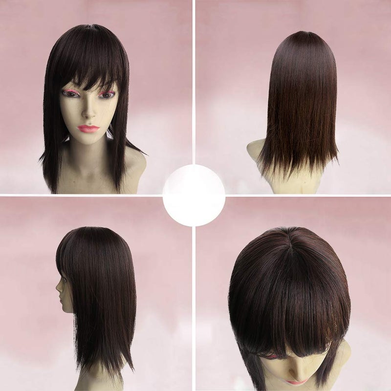 BESTLEE 14 Synthetic Hair Mono Hair Topper for Hair Loss Clip in Hair Top Piece with Air Bangs Thick Style Dark Brown