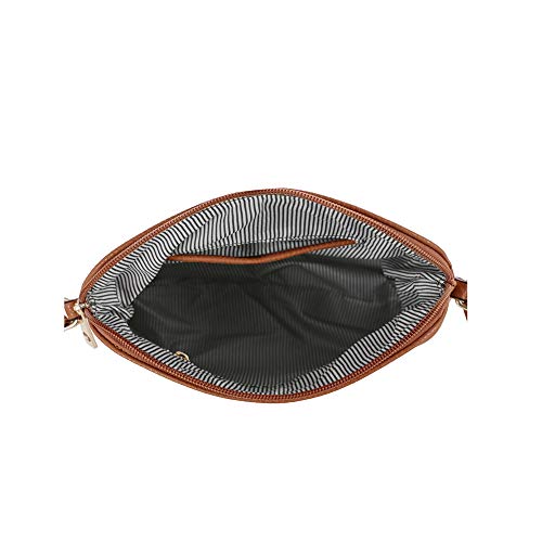 SG SUGU Lunar Lightweight Medium Dome Crossbody Bag Shoulder Bag with Double Tassels | Zipper Pocket | Adjustable Strap|Cognac/Ivory - Image 5