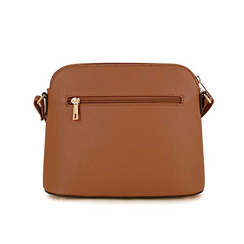 SG SUGU Lunar Lightweight Medium Dome Crossbody Bag Shoulder Bag with Double Tassels | Zipper Pocket | Adjustable Strap|Cognac/Ivory - Image 3