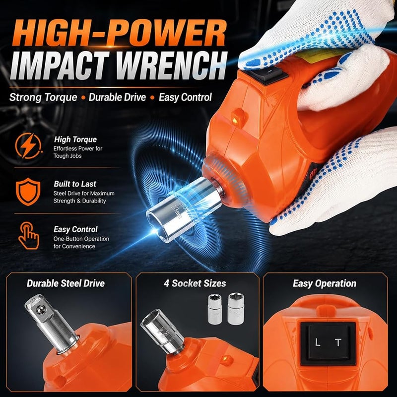 E-HEELP Electric Car Jack Kit 5Ton 12V Hydraulic Car Jack Lift (Lifting Range: 6.1~20.86 inch) with Electric Impact Wrench for SUV MPV Sedan Truck Change Tires Garage Repair - Image 3