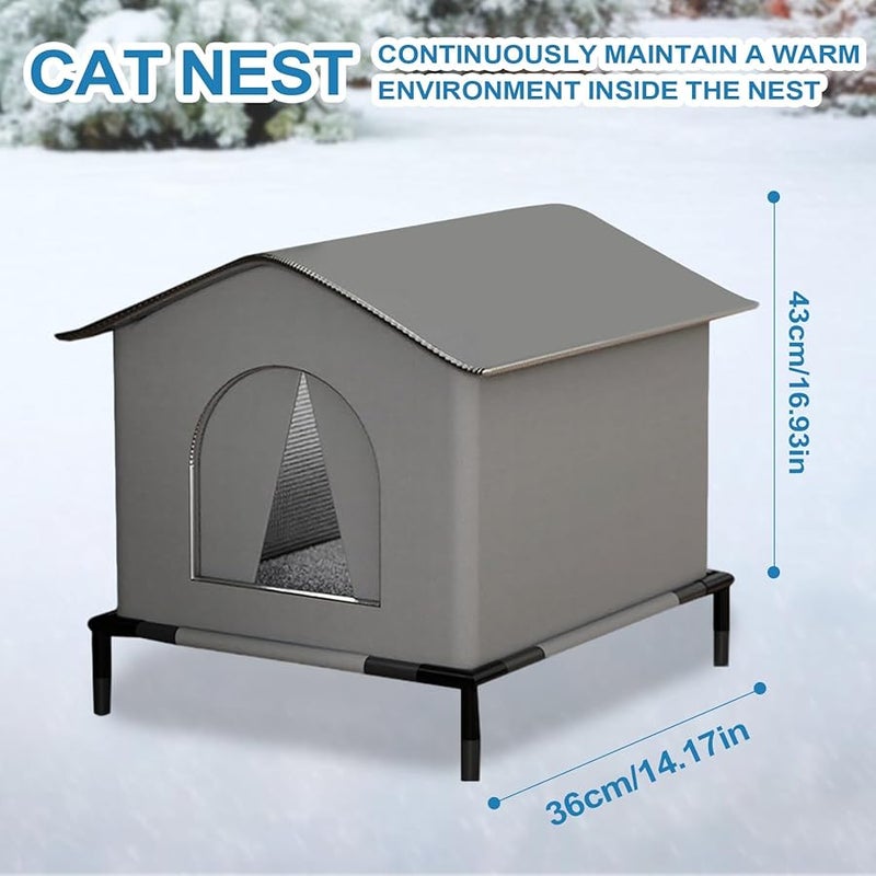 Gray Weatherproof Insulated Cat House with Mat and Doors for Outdoor Garden Patio - Image 3