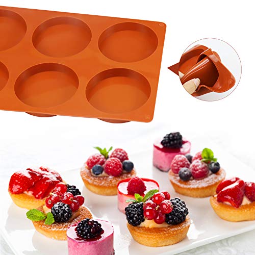 Palksky Silicone Molds for Baking (2 Pack)6-Cavity Large Round Disc Mold/English Muffins Pan/Resin Coaster Mold Non-Stick for Hamburger Chocolate Cake Pie Custard Tart Whoopie Pie Egg Pan - Image 3