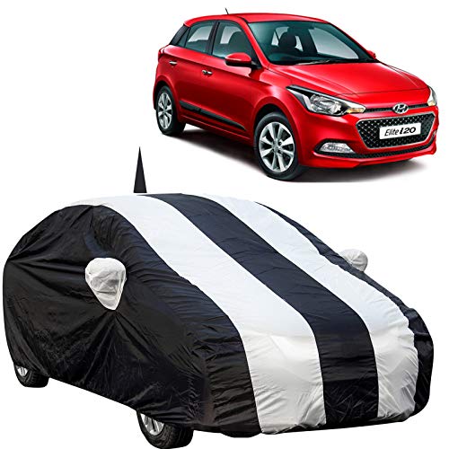 The Autostory 190 Taffeta Water Resistant Car Body Cover Compatible with Hyundai Elite I20 with Mirror & Antenna Pockets (White/Navy Blue) - Image 1