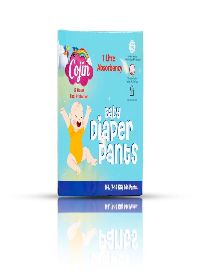 Cojin Premium sensitive skin Baby Diaper Pants (M-L, 144 Baby Diaper Pants) with 1 litre absorbency. 99% antibacterial.Most absorbent baby diaper in india. - Image 1