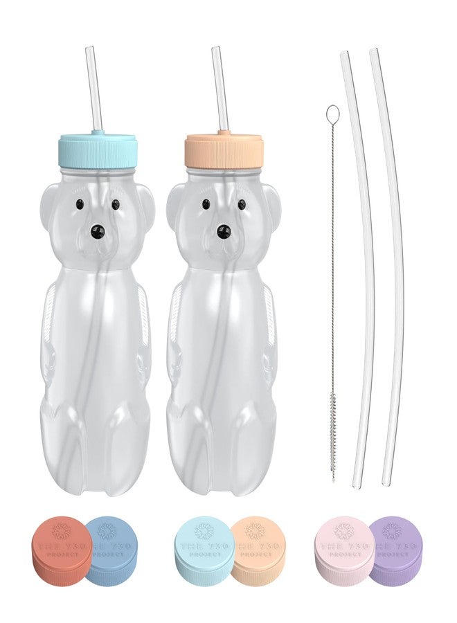 The 730 Project Honey Bear Straw Cup for Babies, 2-Pack Honey Bear Bottle with Travel Lid, Therapy Learning Honeybear Straw Cup, Baby Bottle Set, 8 oz, Creamsicle & Blizzard - Image 1