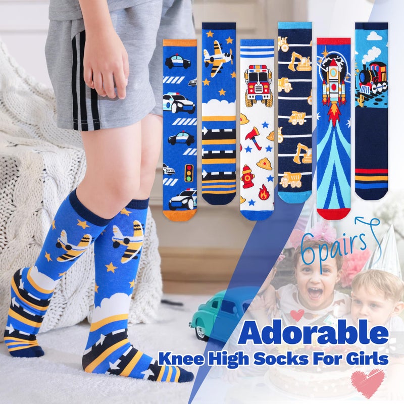 ANTSANG Kids Girls Knee High Socks Fashion Funny Crazy Stockings Gift Cute Novelty Long Boot Cotton Socks for Child 6 Pairs(Cartoon Car,3-12 Years) - Image 2