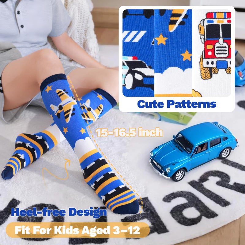 ANTSANG Kids Girls Knee High Socks Fashion Funny Crazy Stockings Gift Cute Novelty Long Boot Cotton Socks for Child 6 Pairs(Cartoon Car,3-12 Years) - Image 5