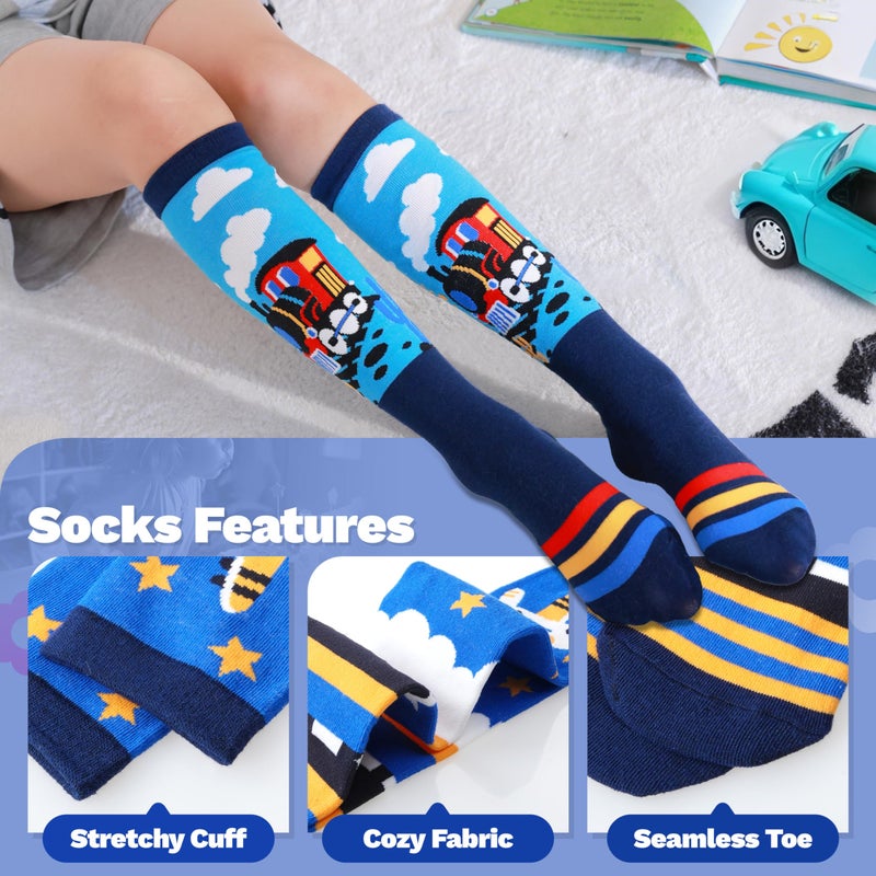 ANTSANG Kids Girls Knee High Socks Fashion Funny Crazy Stockings Gift Cute Novelty Long Boot Cotton Socks for Child 6 Pairs(Cartoon Car,3-12 Years) - Image 4