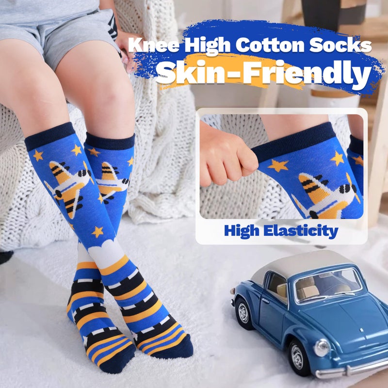 ANTSANG Kids Girls Knee High Socks Fashion Funny Crazy Stockings Gift Cute Novelty Long Boot Cotton Socks for Child 6 Pairs(Cartoon Car,3-12 Years) - Image 3