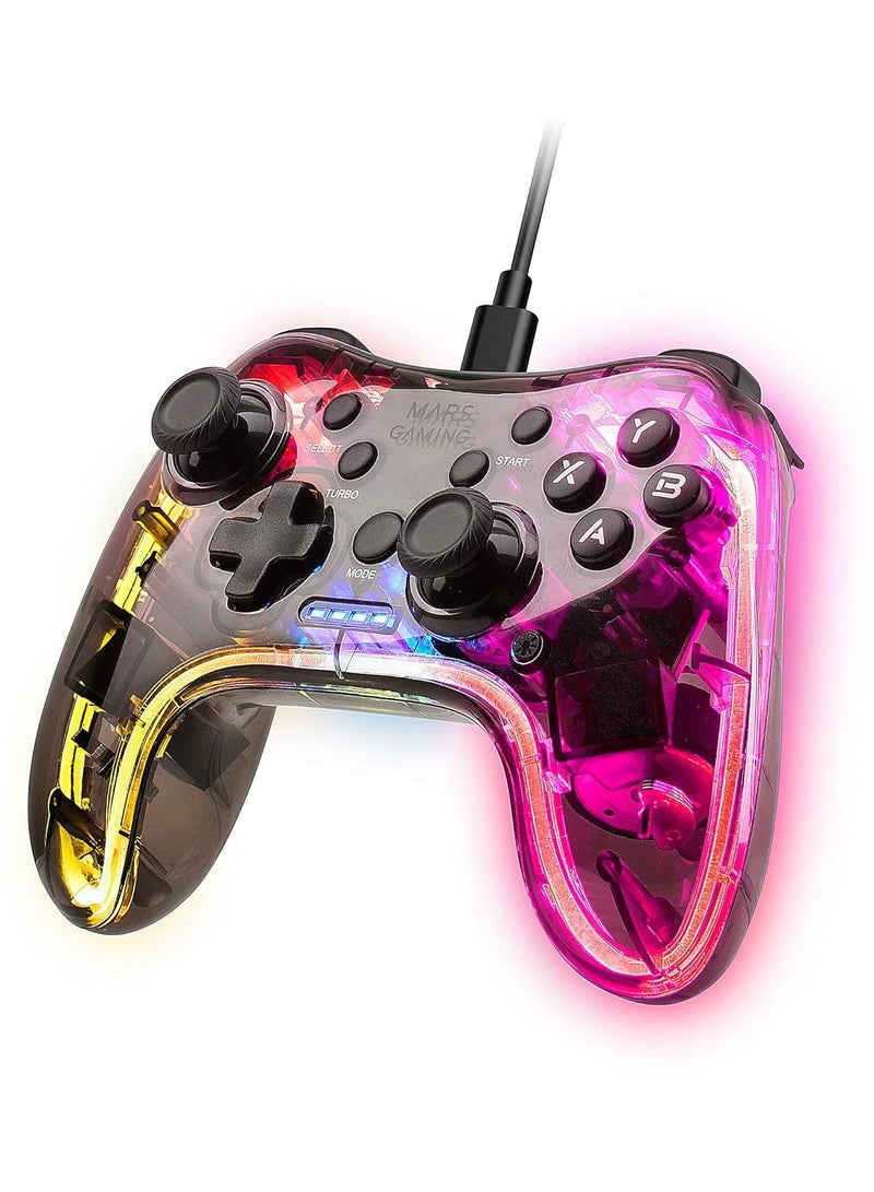 ELTRAZONE MGP-C Professional Neon RGB Gamepad, Dual Handheld Vibration, Analogue Joysticks, Controller for PC, SWITCH, PS3, Raspberry Pi, Mac, Android - Image 1