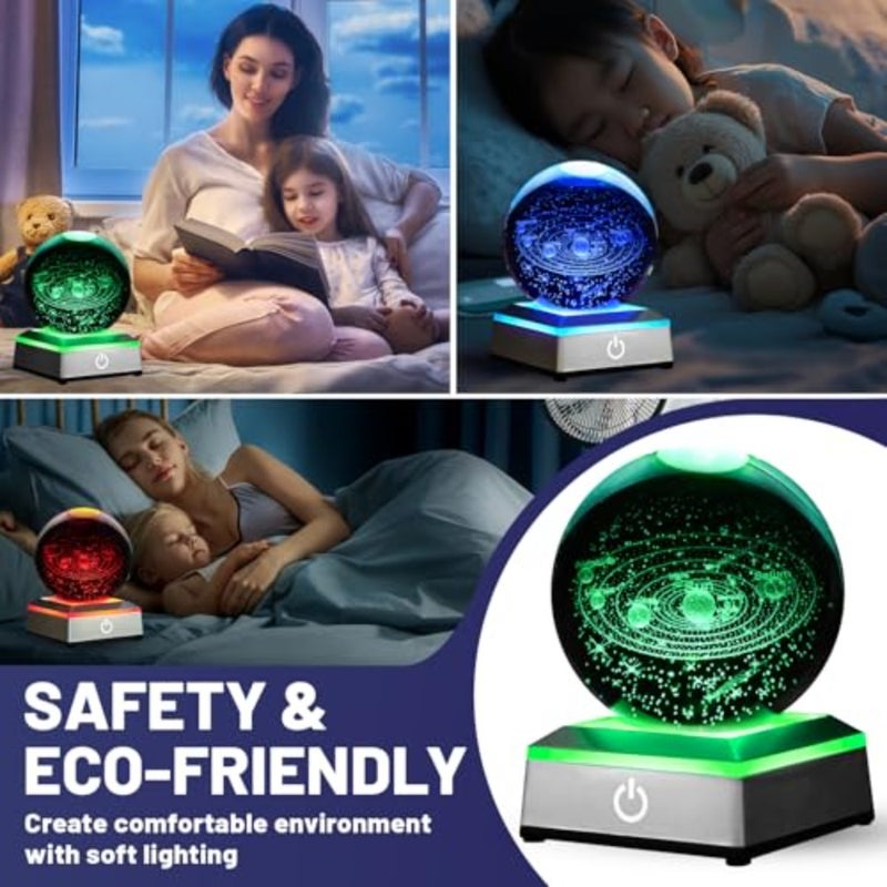 3D Crystal Ball Night Light with LED Colorful Lighting Touch Base 3.15 in Galaxy Planets Glass Ball Lamp Paperweight Astronomy Gift Decor for Boys Girls Birthday Christmas - Image 4