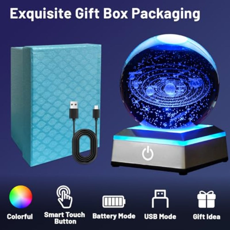 3D Crystal Ball Night Light with LED Colorful Lighting Touch Base 3.15 in Galaxy Planets Glass Ball Lamp Paperweight Astronomy Gift Decor for Boys Girls Birthday Christmas - Image 3
