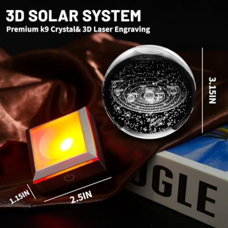 3D Crystal Ball Night Light with LED Colorful Lighting Touch Base 3.15 in Galaxy Planets Glass Ball Lamp Paperweight Astronomy Gift Decor for Boys Girls Birthday Christmas - Image 5