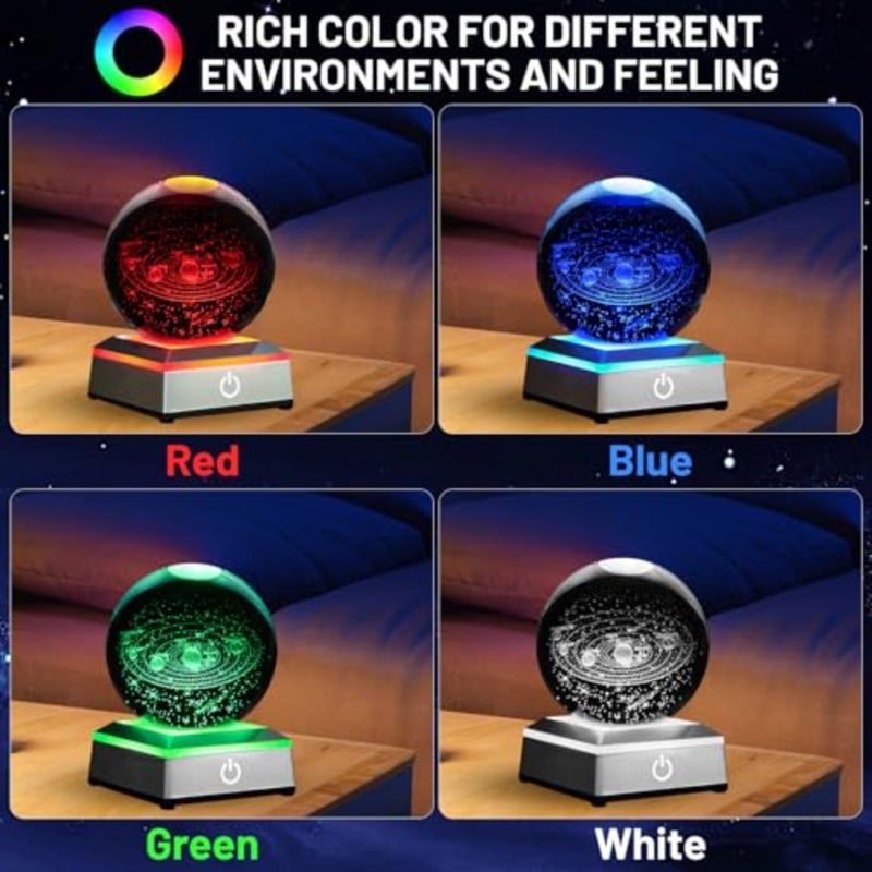 3D Crystal Ball Night Light with LED Colorful Lighting Touch Base 3.15 in Galaxy Planets Glass Ball Lamp Paperweight Astronomy Gift Decor for Boys Girls Birthday Christmas - Image 2