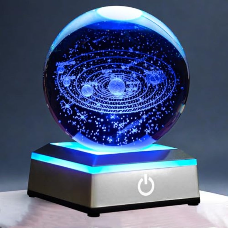 3D Crystal Ball Night Light with LED Colorful Lighting Touch Base 3.15 in Galaxy Planets Glass Ball Lamp Paperweight Astronomy Gift Decor for Boys Girls Birthday Christmas - Image 1