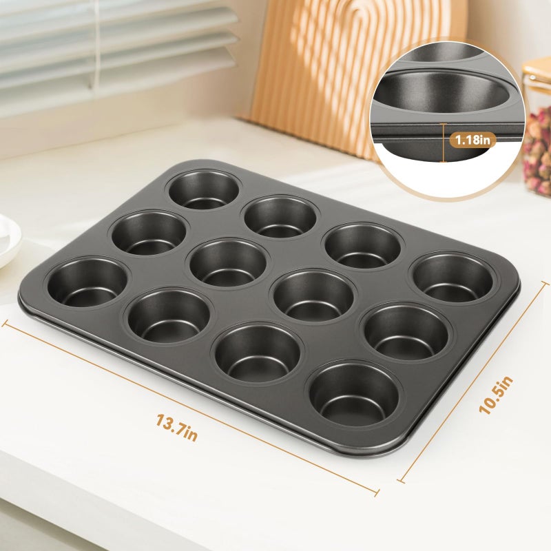 Artcochan 2 Pack Muffin Pan Set,12 Cup Nonstick Carbon Steel Cupcake Pan with 100 Liners,Standard Muffin Tin for Cupcakes and Baking Supplies - Image 3