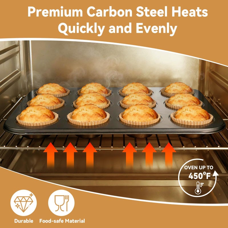 Artcochan 2 Pack Muffin Pan Set,12 Cup Nonstick Carbon Steel Cupcake Pan with 100 Liners,Standard Muffin Tin for Cupcakes and Baking Supplies - Image 4