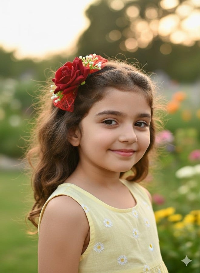 Fairytale Elegant Velvet Rose Hair Band with Mesh Netting, Floral Design Headband for Girls, Black Band with Artificial Flowers - Image 3