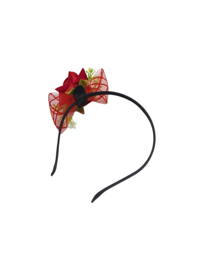 Fairytale Elegant Velvet Rose Hair Band with Mesh Netting, Floral Design Headband for Girls, Black Band with Artificial Flowers - Image 2