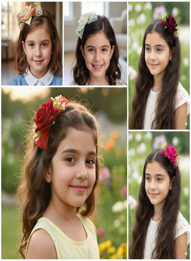 Fairytale Elegant Velvet Rose Hair Band with Mesh Netting, Floral Design Headband for Girls, Black Band with Artificial Flowers - Image 4