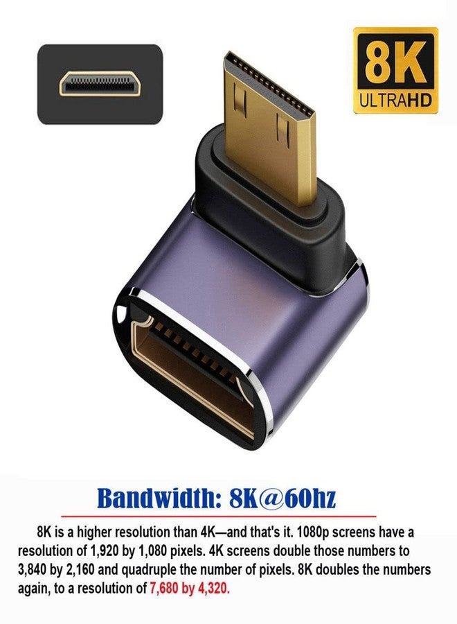 تشينيانغ محول تشن يانغ CY Mini HDMI 2.1، محول تمديد UHD بزاوية 90 درجة من Mini HDMI ذكر إلى HDMI أنثى - Image 2
