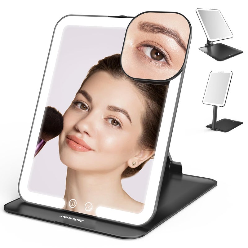 Mocado Travel Makeup Mirror with Light Tripple Folding Vanity Mirror with Lights 3 Colors Lighted Makeup Mirror 1500mAh Rechargeable Memory Function Freely Adjust Height and AngleBlack - Image 2