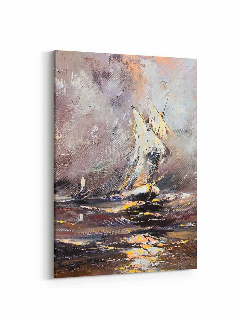 LOWHA Framed Canvas Wall Art Stretched Over Wooden Frame, Wrecking Storm On Boat Painting, For Home, Living Room, Office Decor - Image 5