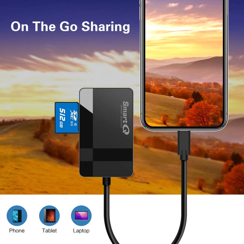 SmartQ قارئ بطاقة SD SmartQ، 4 في 1 USB C 3.0 قارئ بطاقات SD/Micro SD/MS/CF، محول للكاميرا، متوافق مع MacBook Pro، MacBook Air/iPad Pro، Samsung Galaxy S10/S9/S8، Surface Book 2 - Image 5