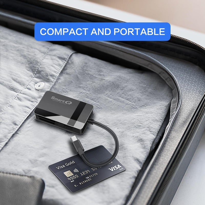 SmartQ قارئ بطاقة SD SmartQ، 4 في 1 USB C 3.0 قارئ بطاقات SD/Micro SD/MS/CF، محول للكاميرا، متوافق مع MacBook Pro، MacBook Air/iPad Pro، Samsung Galaxy S10/S9/S8، Surface Book 2 - Image 3