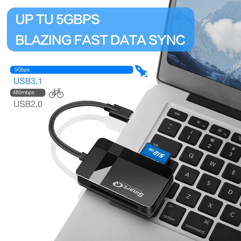 SmartQ قارئ بطاقة SD SmartQ، 4 في 1 USB C 3.0 قارئ بطاقات SD/Micro SD/MS/CF، محول للكاميرا، متوافق مع MacBook Pro، MacBook Air/iPad Pro، Samsung Galaxy S10/S9/S8، Surface Book 2 - Image 4