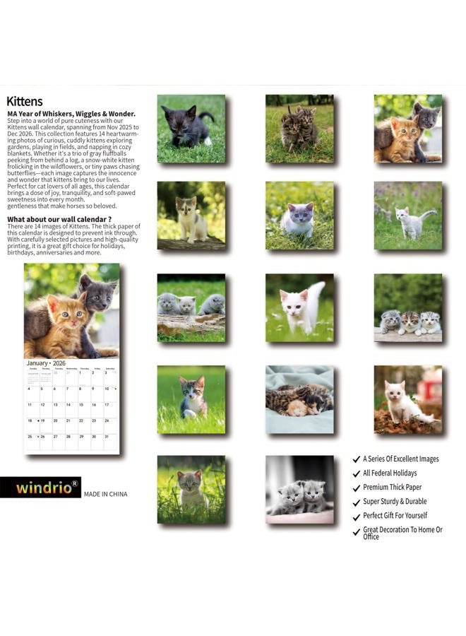 windrio 2026 Wall Calendar,Calendar 2026, November 2025 - December 2026, Wall Calendar Kittens, 12" x 24" Opened,Full Page Months Thick & Sturdy Paper for Gift Perfect Calendar Organizing & Planning - Image 2