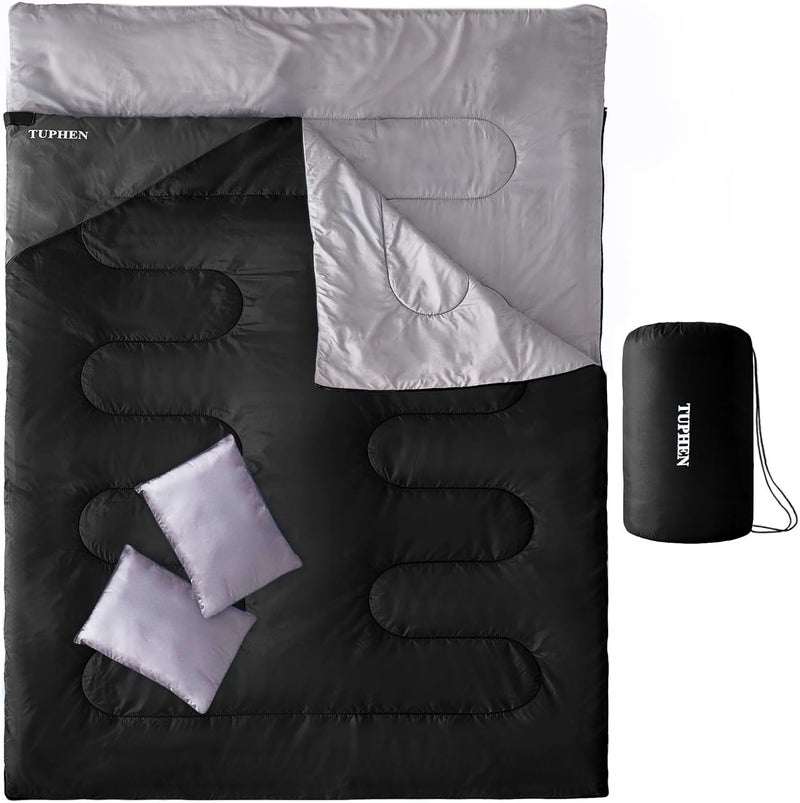 Tuphen Double Sleeping Bag with 2 Pillows, Queen Size XL for 2 People, Waterproof for Camping and Hiking - Image 1