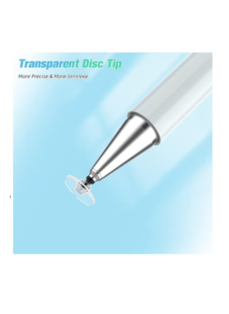 2-in-1 Pen and Ballpoint Pen Compatible with Apple, Android and Touch Screen Tablets for Drawing Office Notes White