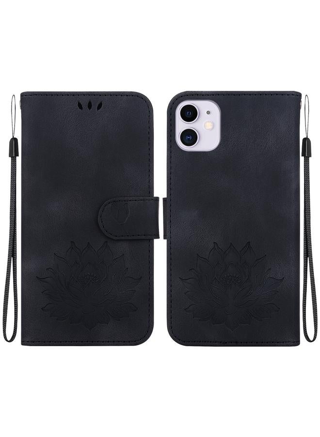 زبون جراب هاتف iPhone 11 من الجلد المنقوش بنقشة لوتس - Image 1