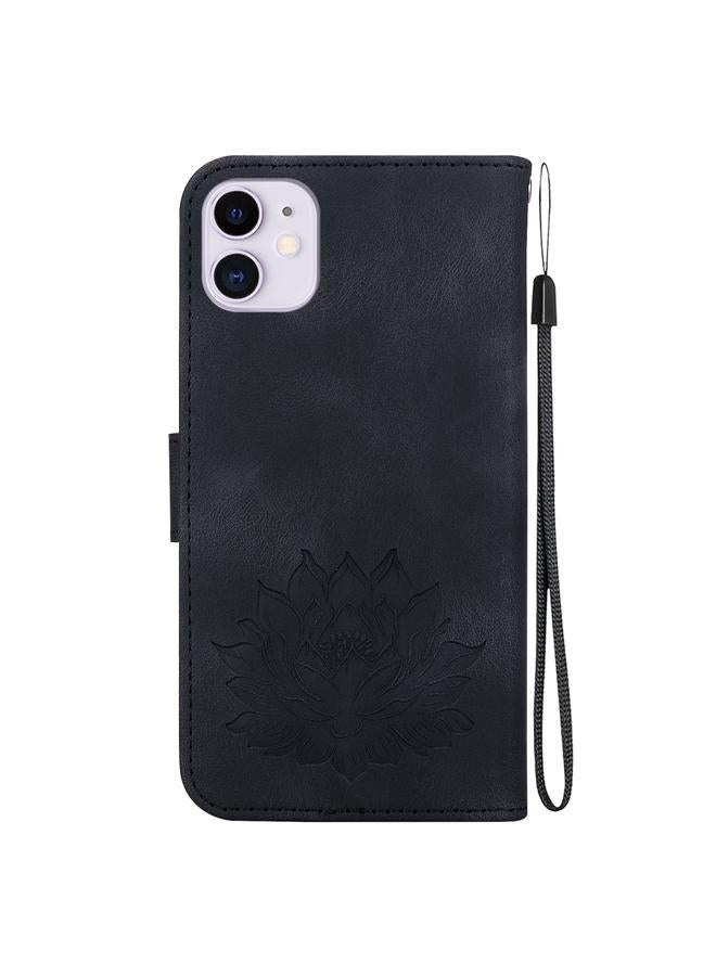 زبون جراب هاتف iPhone 11 من الجلد المنقوش بنقشة لوتس - Image 3