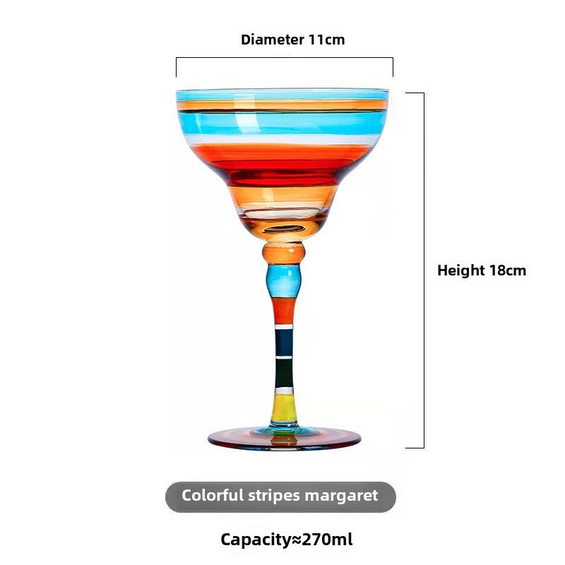 Painted Margarita Wine Glass Crystal Glass Hand-painted Cocktail Mug Alicia Home Goblet(Color Striped Margaret) - Image 1