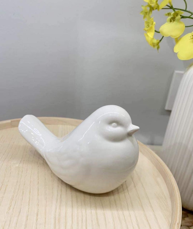 KiaoTime New White Glazed Ceramic Bird Figurine, Bird Statue, French Country Garden Cottage Bird Ornaments, Home Decor Accents Collectible Bird Figurine - Image 5