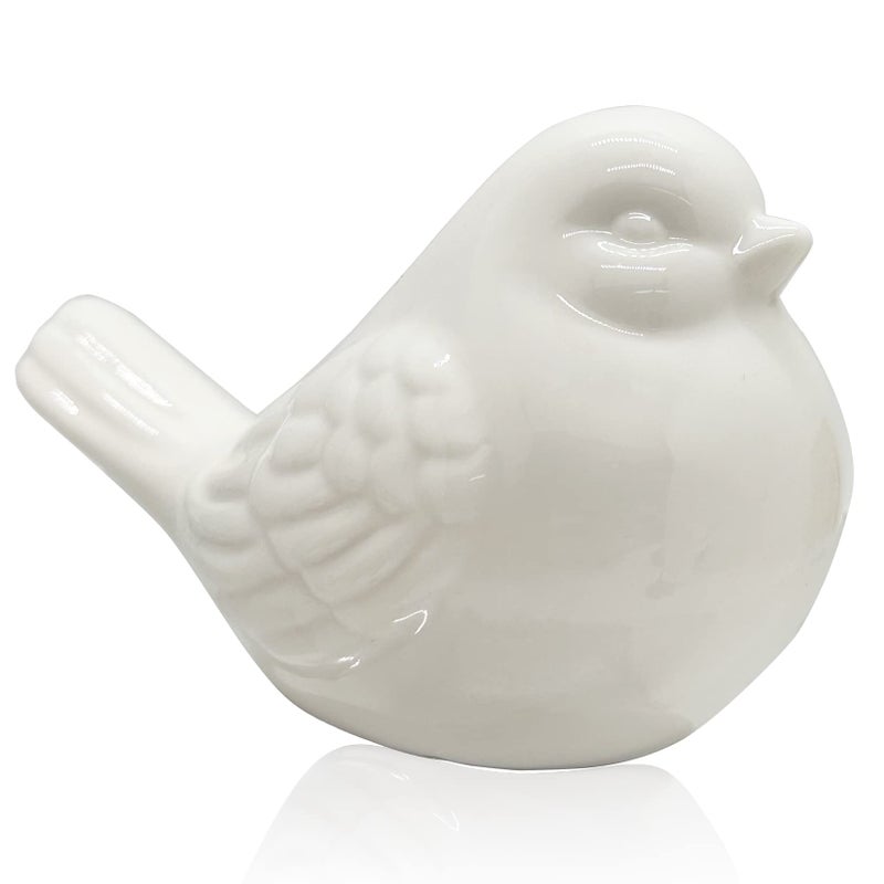 KiaoTime New White Glazed Ceramic Bird Figurine, Bird Statue, French Country Garden Cottage Bird Ornaments, Home Decor Accents Collectible Bird Figurine - Image 1