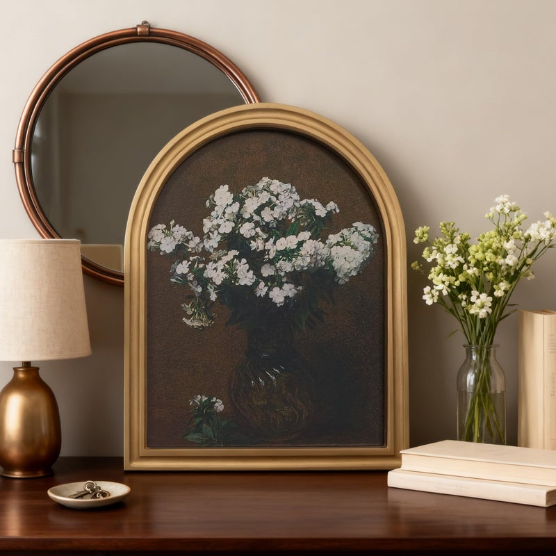 TwoDays Gold Vintage Flower Arched Wood Framed Wall Art â€“ Moody Floral Canvas Picture for Home Aesthetic Wall Decor, Cottagecore Farmhouse Artwork Prints for Living Room, Bedroom (11" x 13.8") - Image 5
