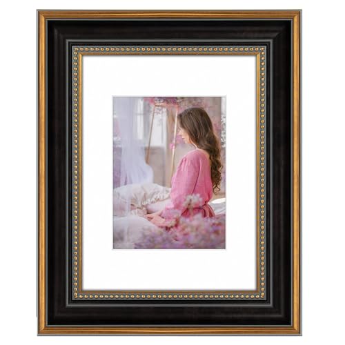 Space Art Deco, 9x12 Picture Frame with Mat for 6x8 Photo or Display 9x12 Prints Without Mat, Shatter Resistant Glass Wall Mounting (Color Ornate Gold/Black) - Image 1
