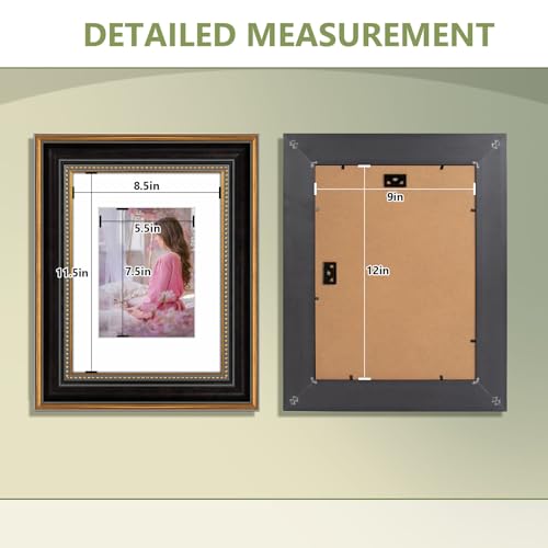 Space Art Deco, 9x12 Picture Frame with Mat for 6x8 Photo or Display 9x12 Prints Without Mat, Shatter Resistant Glass Wall Mounting (Color Ornate Gold/Black) - Image 4