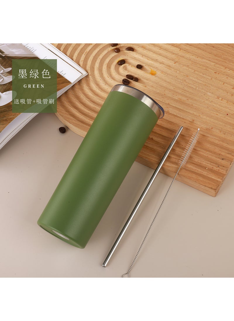 Generic - 20oz Stainless Steel Thermal Straw Cup with Brush Army Green - Image 1