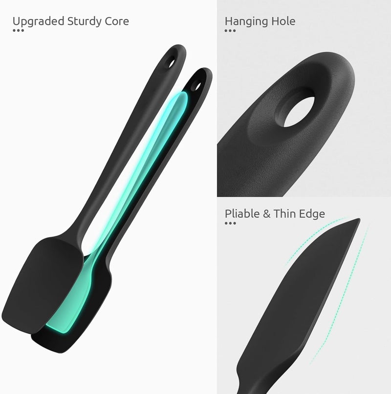Ramkuwar Silicone Spatula Set 3 Piece-Mini, Large Rubber Scraper& Spoonula 600F Heat Resistant with Stainless Steel Filler for Cooking Baking and Mixing.(SPATULA-3A) (Black) - Image 3