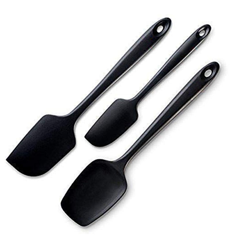Ramkuwar Silicone Spatula Set 3 Piece-Mini, Large Rubber Scraper& Spoonula 600F Heat Resistant with Stainless Steel Filler for Cooking Baking and Mixing.(SPATULA-3A) (Black) - Image 1