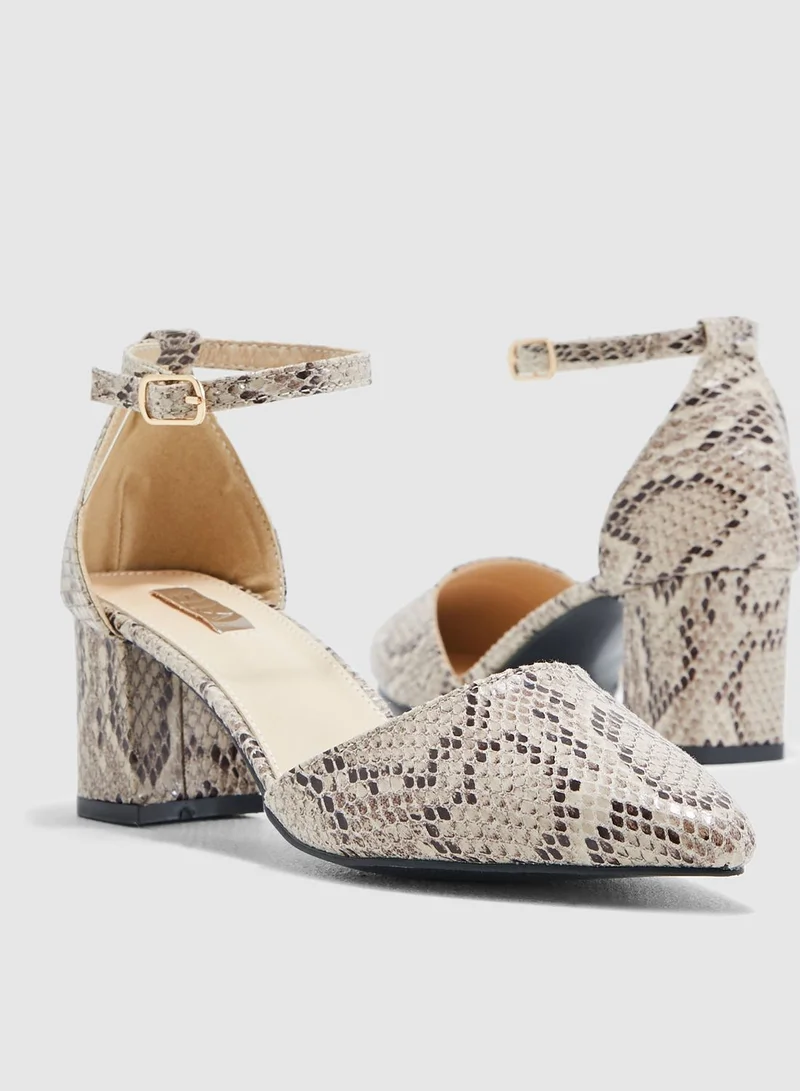 ELLA Snake Print Block Heel Shoe