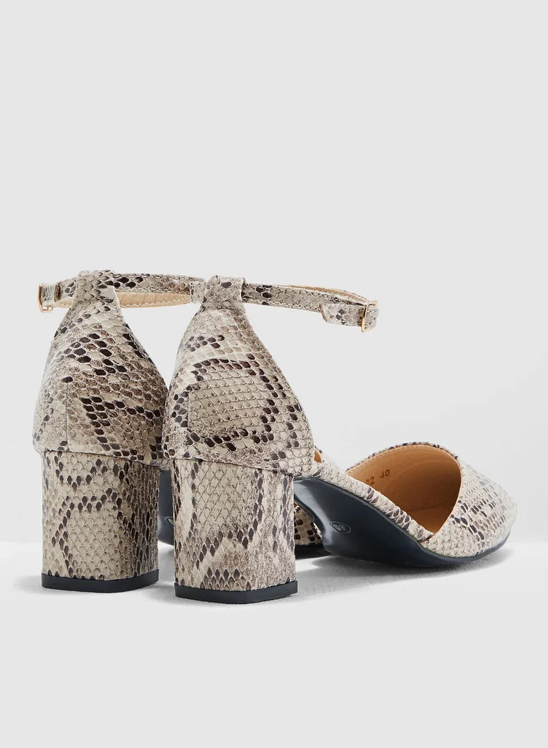 ELLA Snake Print Block Heel Shoe