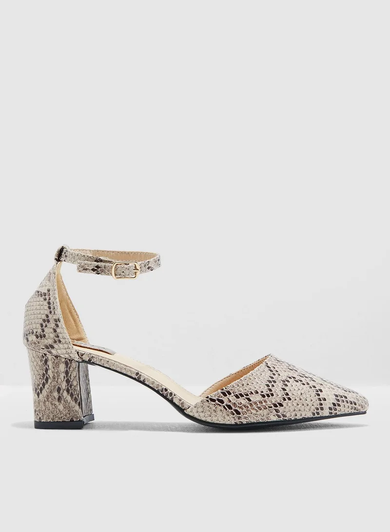 ELLA Snake Print Block Heel Shoe